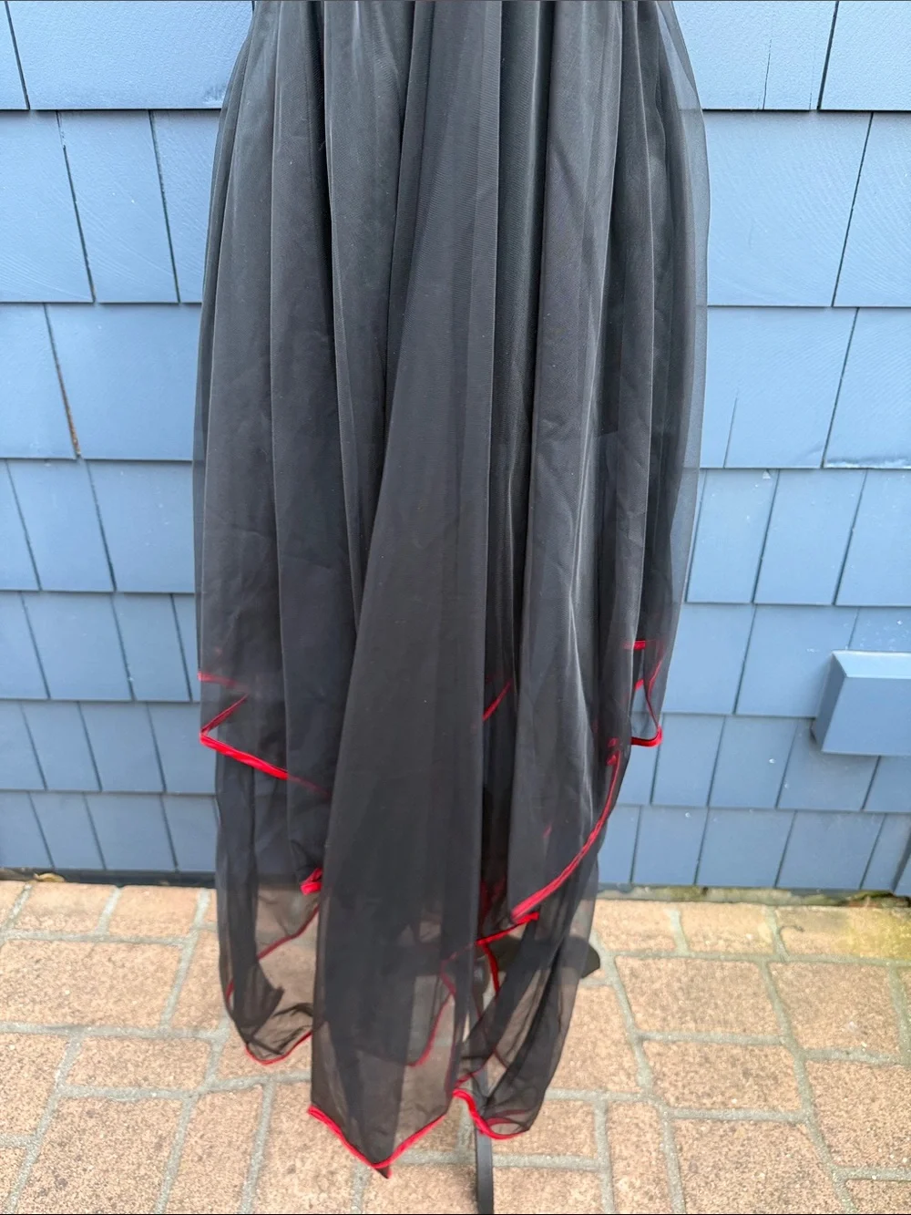 Jill Andrea of New York Vintage Black Mesh Handkerchief Hem Dress with Red Trim